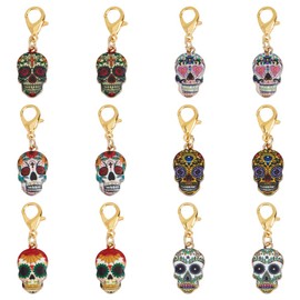CRAFTYMELODY 6 Style Stitch Markers 12Pcs Skull Crochet Locking Markers Metal Enamel Knitting Marker Charms with Lobster Clasp for Sewing Weaving Knit Threading Quilting Jewelry Making Accessories