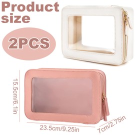 CLDURHGE Children's Vanity Case & Makeup Bag - Two Piece Set in Beige and Pink, Perfect Cosmetic Bag Transparent with Polished Metal Accessories, Excellent for All Makeup Needs