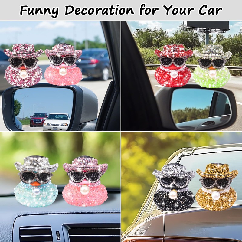 MuMyer Pink and Rose Sparkly Rhinestone Rubber Duck Car Ornaments