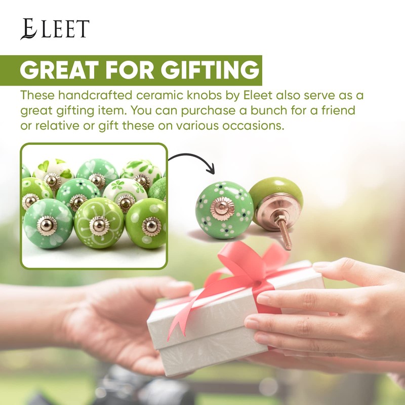 Eleet Handpainted Designer Ceramic Knobs - Pack of 12 Green