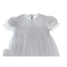 Feltman Brothers Girls White Smocked Christening Baptism Gown Bonnet Set with Pearls (6-9M)