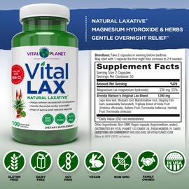 Vital Planet - Vital Lax Natural Laxative Cleanse Supplement for Occasional Constipation, with Magnesium Hydroxide, Slippery Elm, Aloe, and Triphala to Support Bowel Regularity 100 Capsules