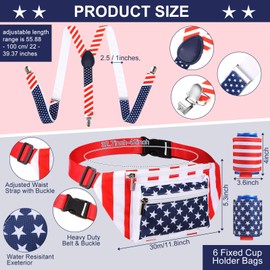 Mepase Men's American 4th of July Outfits Patriotic Fanny Pack Beer Belt USA Flag Pants for July 4th Accessories for Man(M)