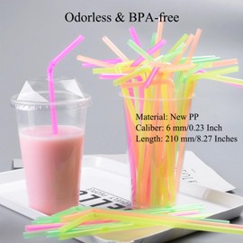 FOREVERIE 100 PCS Regular Plastic Flexible Bendy Straws Disposable for Drinking, 0.24 Inch/6mm Diameter, 8.27 Inches/21cm Length, Soft Semi Clear Multi Light Colors Mix