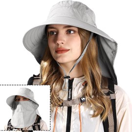 Rosoz Sun Hat for Men Women with Neck Flap,Wide Brim UPF50+ Fishing Hat with Detachable Face Cover Outdoor Sun Protection Hat