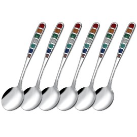 YIHOR Premium 7.24" European Soup Spoons, Stainless Steel creative colorful enamel spoon drinking spoon, Dishwasher Safe Disinfection cabinet Set of 6