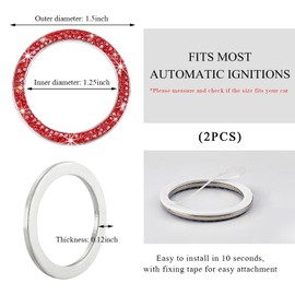 Yourkar Car Bling Engine Start Ring Decal, Sparkling Crystal Rhinestone Auto Push Start Button Cover Sticker, Decorative Key Ignition Knob Ring for Most Cars, Car Accessories (Red, 2 PCS)