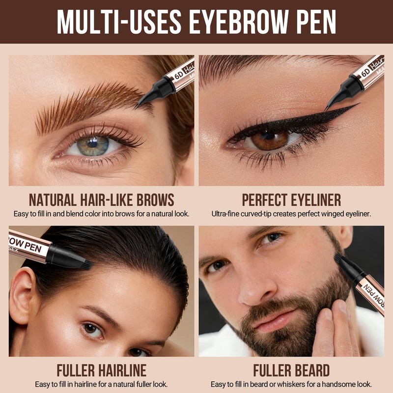 Eyebrow Pen for Women & Men, Natural Hair-Like Brows, Black