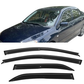 Window Visors Compatible with 2002-2007 Mitsubishi Lancer Sedan, Smoked Aero JDM Wind Deflectors Stick On by IKON MOTORSPORTS, 2002 2003 2004 2005 2006