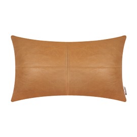 BRAWARM Faux Leather Throw Pillow Covers 12 X 20 Inches, Tan Leather Pillow Cover, Hand Stitched Leather Decorative Lumbar Pillow Cover for Couch Sofa Bed Living Room Home Garden