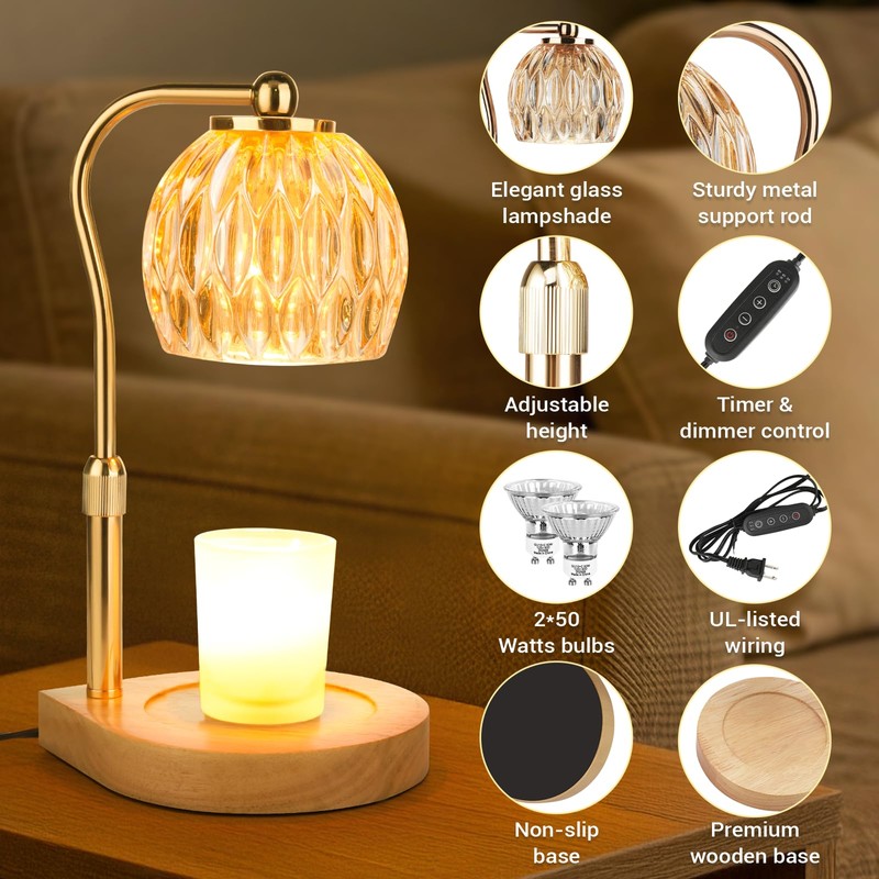 YDDQR Candle Warmer Lamp with Timer Dimmer Adjustable Height, Gift
