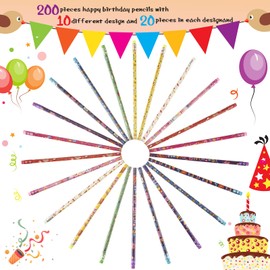 200 Pcs Happy Birthday Pencils Colorful Printed Birthday Pencils 7.5 Inch with Top Erasers Classroom Birthday Woodcase Lead Pencils for Teacher Student Reward Birthday Party Kids Gifts Supplies