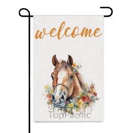 TopPacific 12x18in Horse Welcome Fall Garden Flag Double Sided, Horse Buffalo Plaid Check Yard Outside Decorations, Summer Farmhouse Outdoor Small Home Decor Double Sided 12 x 18(1316)