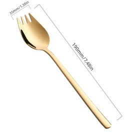 Tiokin Sporks, Set of 4 Stainless Steel Spork Spork, Long Salad Spoon, 2-in-1 Dinner Fork, Soup Spoon, Salad Fork, Pasta Spoon, Multifunctional Spoon and Fork for Camping at Home or Travel (Gold)