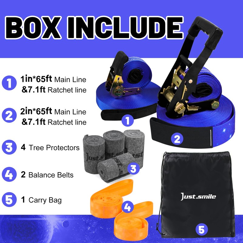 Slackline Kit Slakcline Longer 60ft with Tree Protectors Arm Trainer