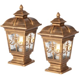 PTOUG 2 Pack Outdoor Post Light, Bronze Post Lamp Fixture, Antique Street Lights for Patio, Garden, Fence Lawn, Pathway, Driveway, Front/Back Door.