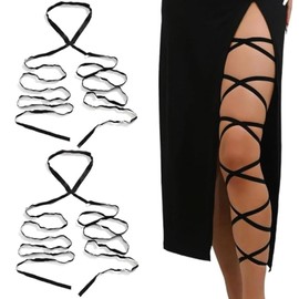 2PCS Elastic Leg Wraps Rave Sexy Thigh Garter Leg Straps Costume Accessories Women's Exotic Hosiery (2, Black, One size)