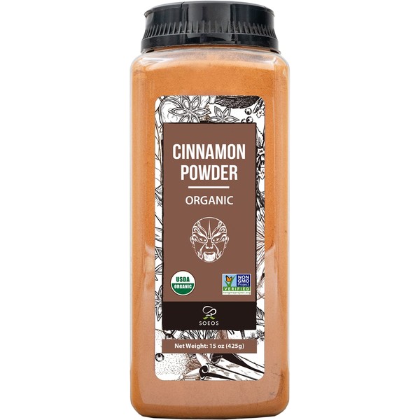 Soeos Organic Cinnamon Powder, Cinnamon, Ground Cinnamon, Cinnamon Sticks, 100% Raw, Non-GMO, Kosher Certified, Cinnamon Seasoning Spice for Coffee, Baking, Cooking and Beverages 15 oz (425g)
