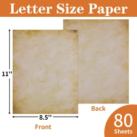 80 Sheets Vintage Paper, 8.5" x 11" Antique Stationary Paper for Writing, Letter Size Printer Paper, Double-sided Aged Parchment Paper for Printing, Decorative Old Look for Invites Resume