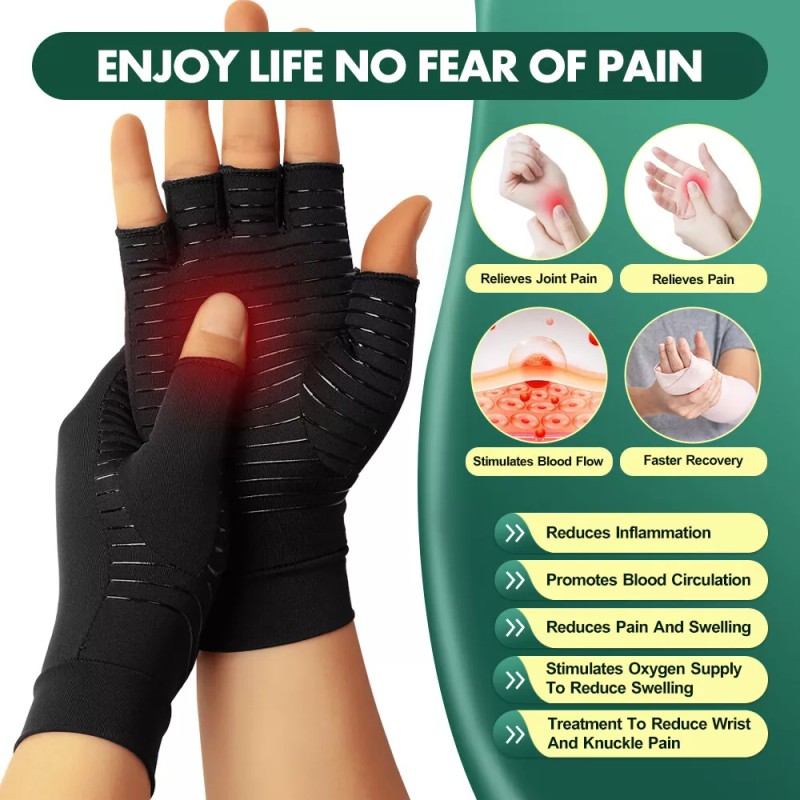 CFR Copper Compression Arthritis Gloves Finger Carpal Tunnel Typing Support