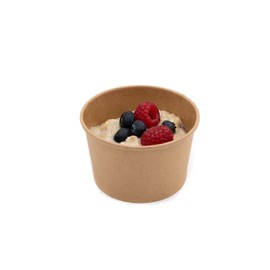 Bag Market | 25 x Biodegradable Brown Kraft Soup Containers with Lids | Ice Cream/Pots/Tubs/Takeaway (8oz / 227ml)