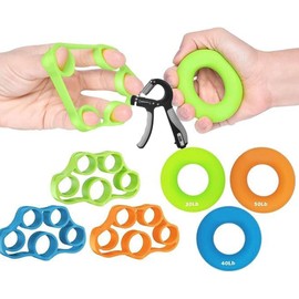 Hand Grip Strengthener, Finger Exerciser, Grip Strength Trainer (7 PCS) NEW MATERIAL Forearm grip workout, Finger Stretcher Great for Rock Climbing, Strength Training and MORE!