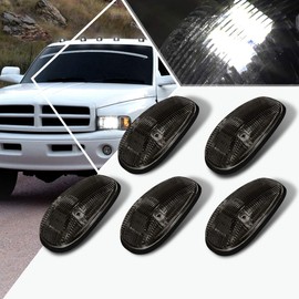 PM PERFORMOTOR 5Pcs White LED Cab Top Roof Running Lights Marker Lights Compatible with 99-01 Dodge Ram Truck,Smoked Lens