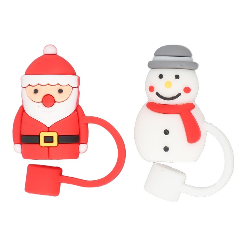 10Pcs Christmas Straw Covers Caps Cartoon Soft Silicone Christmas Straw