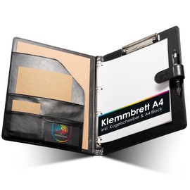 OfficeTree Clipboard Folder A4 with Lid - Writing Case A4 Clipboard Black - Work Folder with Ring Binder - Clipboard Folder Organiser - Includes Pad and Ballpoint Pen