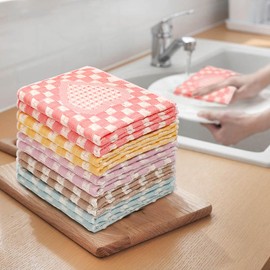 Arwllzz 10 Pack Dishcloths Bamboo Dish Cloths Towels 12" x 12" Kitchen Wash Cloths Machine Washable Cleaning Cloths Absorbent Reusable Small Dish Rags for Washing Dishes Odor Free (Plaid,10 pcs)