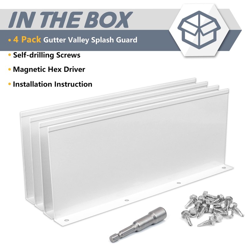 Flamorrow 4 Pack Aluminum Gutter Valley Splash Guards, Rainwater Roofing