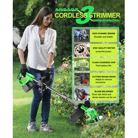 Weed Wacker Electric Cordless, 24V Weed Eater Battery Operated, 800W Brush Cutter with 2 4.0Ah Batteries, Lightweight Grass Trimmer with 3 Types of Cutting Blades for Lawn Yard