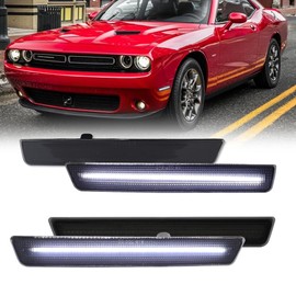 GTINTHEBOX for 2015 2016 2017 2018 2019 2020 2021 2022 2023 Dodge Challenger Front & Rear Side Marker Lights, Smoked Lens White LED Lamps