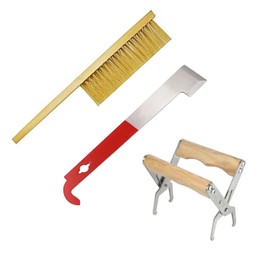 OZBEE 3pcs Bee Hive Tools for Beekeepers, Stainless Steel J Hook Frame Lifter & Scraper, Bee Hive Frame Grip Holder Lifter, Beekeeping Brush with Wooden Handle, Flow Hive Beekeeping Accessories