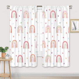 Cinbloo Kids Boho Rainbow Curtains for Baby Girls 42Wx63H Inch Rod Pocket Cute Cartoon Colorful Polka Dots Bohemian Lovely Nursery Playroom Classroom Bedroom Window Drapes Treatment Fabric 2 Panels