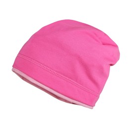 maximo GOTS Kids Beanie Middle, Contrast Trim, Plain Colour, UV 50, Made in Germany, Cotton Jersey, Sun Pink