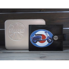 Klassek Scooter Moped Mods 60s Mod Mens Wallet Real Black Leather RFID Blocking with Coin Pocket and Metal Gift Box