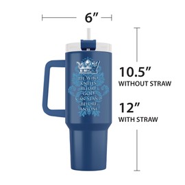 40oz Christian Tumbler for Men with Handle, Straw & Leak-Proof Lid – Insulated Stainless Steel Travel Mug with Bible Verses & Inspirational Quotes – Faith-Based Gift for Him – He Who Kneels