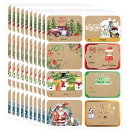 AuroTrends Jumbo Christmas Name Tags Stickers 80 Pcs/8 Designs- Kraft Name Tags for Christmas Presents Christmas Tags Stickers with Relective Metallic Foil