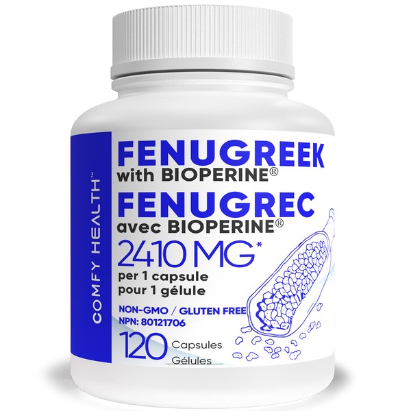 COMFY HEALTH Fenugreek, 2410 mg, 120 Capsules, 120 Servings, Capsule With Bioperine For Superior Absorption, Pills For Men & Women, Non-GMO Supplement, Gluten Free, Fenugreek Seeds Extract Supplements, Fenugrec