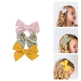 Little Poppy Co. Three Hair Bows Set - Stylish Handmade Accessories for Babies, Toddlers and Girls | Premium Quality Clips (Savannah Set, Original on Reversible Clip (12 months - 3 years))