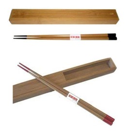 JapanBargain Portable Travel Bamboo Chopsticks Reusable with Case Holder Red or Black - Black