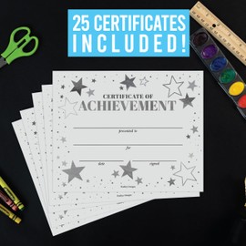 25 Certificate of Achievement Awards - 8 x 10" Student Award Certificates for Kids, Blank Award Certificate Paper, Preschool & Kindergarten Graduation Certificates