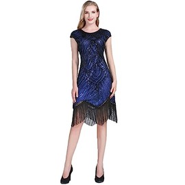 Costume Bay 1920s Roaring 20s Charleston Gangster Flapper Gatsby Fancy Dress Costume Outfit (Sequin Dress Blue, 3XL)