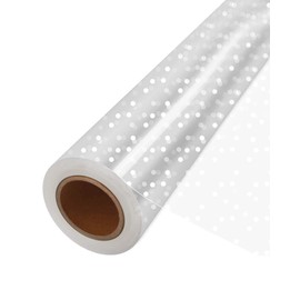 JOYIT 100' Long X 35” Wide Clear Cellophane Wrap Roll with White Dots - 3 Mil Thicker Cellophane Roll, Clear Wrapping Paper for Gift Baskets Wrap (35" Folds into 17.5")