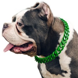 Cuban Link Dog Collar - 3/4 in Wide Irish Green Metal Chain Collar, The Newest Design Puppy Necklace, Stands Out Costume Jewelry for Bully, Doberman,Boxer 20"