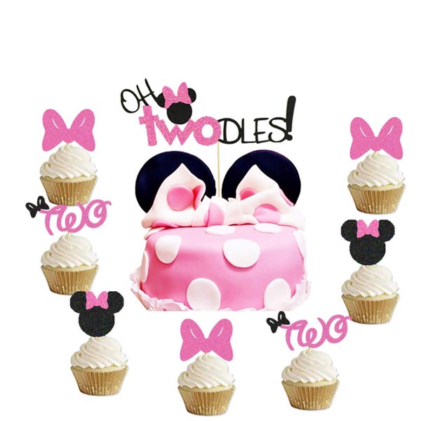Oh Twodles - Decoración para tartas y cupcakes para bebé (31 piezas), color rosa