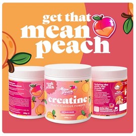 Mean Peach, Peach Flavour Creatine Monohydrate Powder - for Women! 408g tub, containing 60 Servings with 5g Creatine per Scoop. Vegan