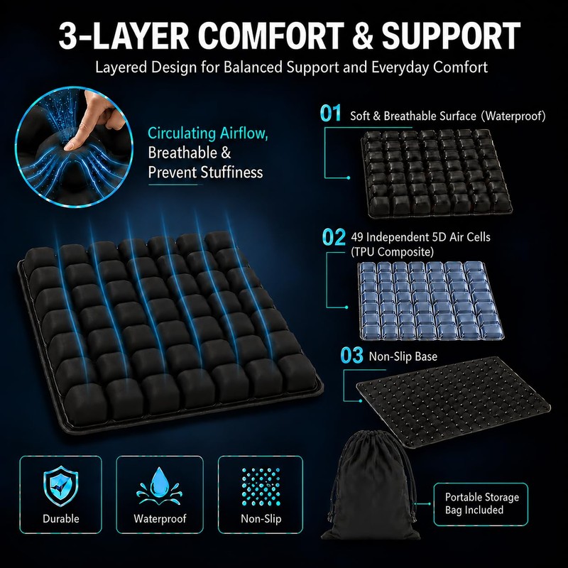 Portable Inflatable Seat Cushion for Wheelchair Car Office Pressure Relief