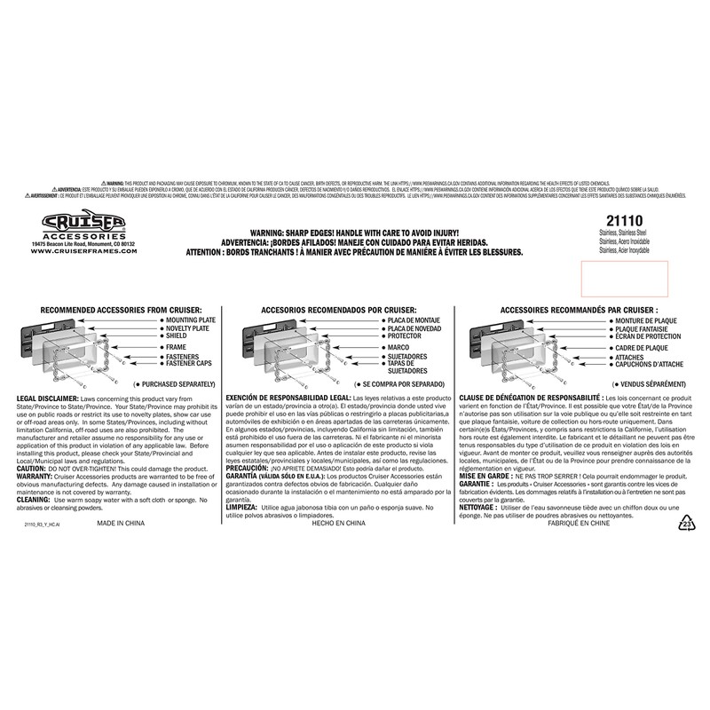 Cruiser Accessories 21110 Stainless License Plate Frame, Stainless Steel